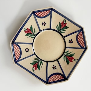 Hand Painted Quimper Faience Saucer | Mistral Pattern Breton Folk Art Pottery