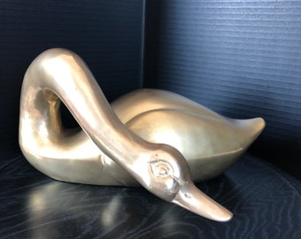 Swan Figurine | Large Brass Swan | Vintage | 9" x 6.5" x 4.5"