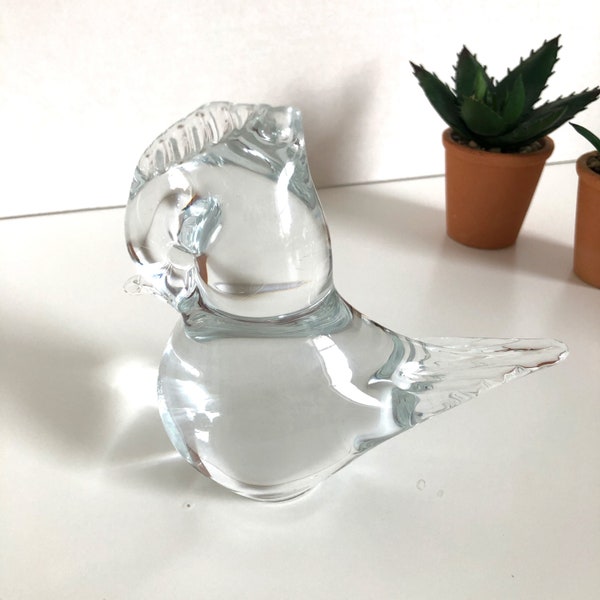 Figurine | Spring Bird | Vintage Hand-Blown | F M Ronneby Swedish Glass | Clear Bird Figurine