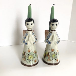 Primitive ceramic Angel Candleholders from Tonala, Mexico. Hand made and hand painted. vintage