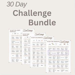 30-Day Workout Challenge Bundle | Printable Fitness Planner | Full Body, Core, Arms & Leg Workouts | Digital Download