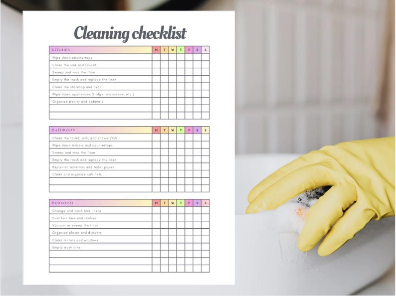 Printable Cleaning Checklist Home Organization Planner Weekly Chores ...