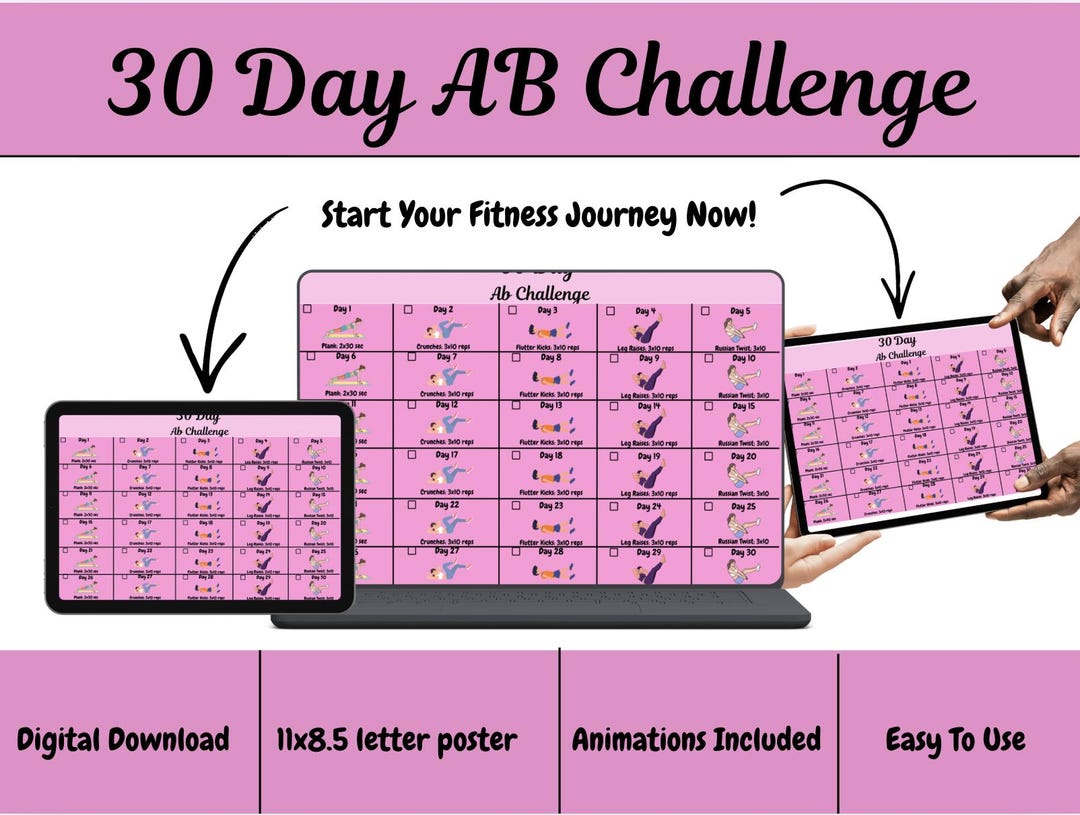 30 Day Ab Challenge Printable | Core Workout Plan | Home Fitness No ...