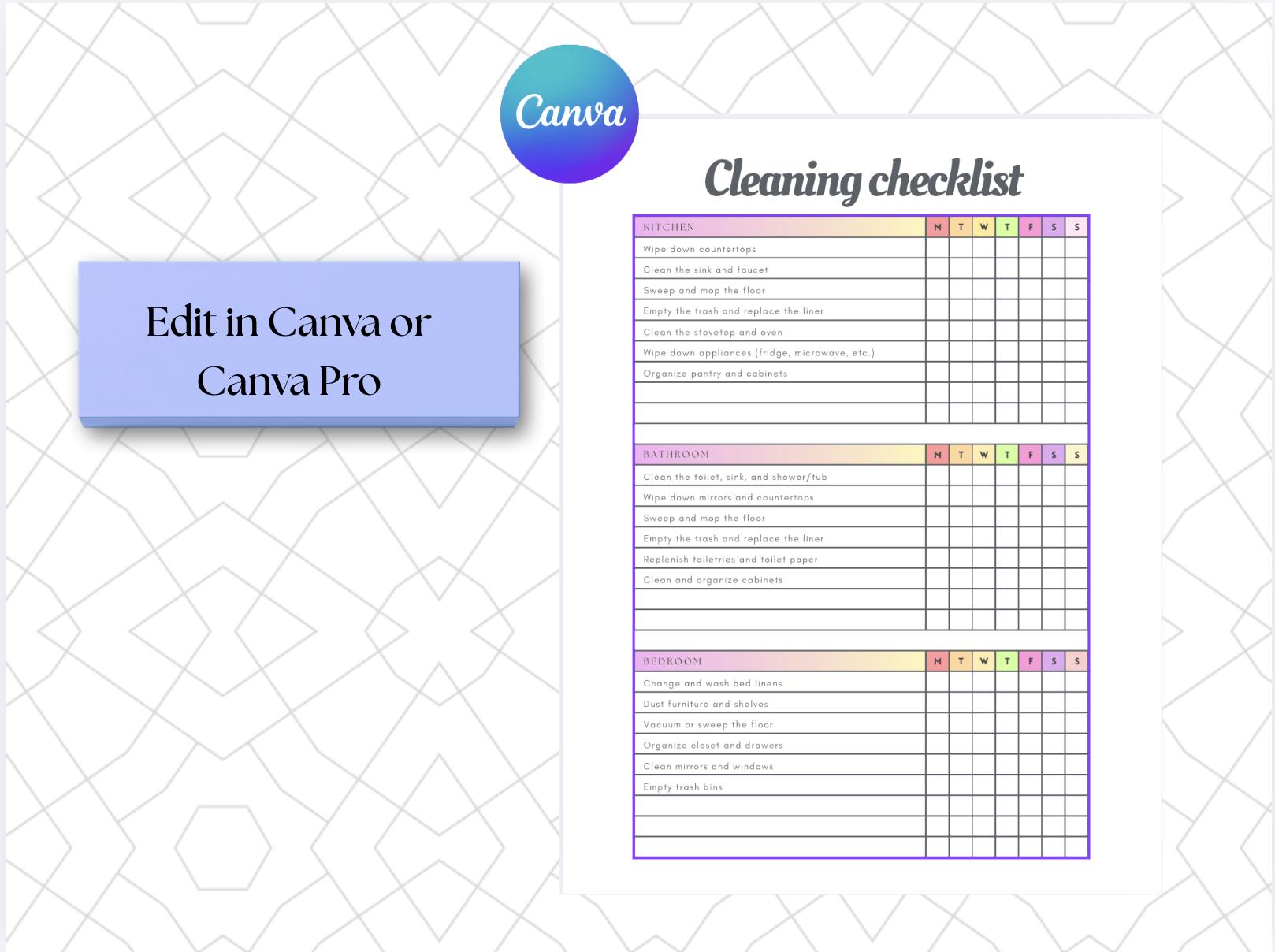 Editable Cleaning Checklist | Printable Cleaning Schedule | Canva ...