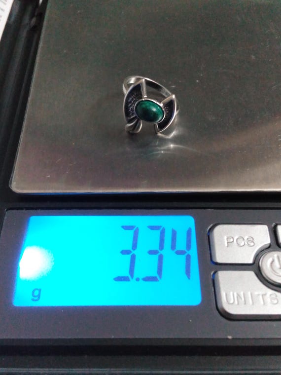 Bague Ancienne Argent Massif 925 – Malachite – Taille 60 (réglable)