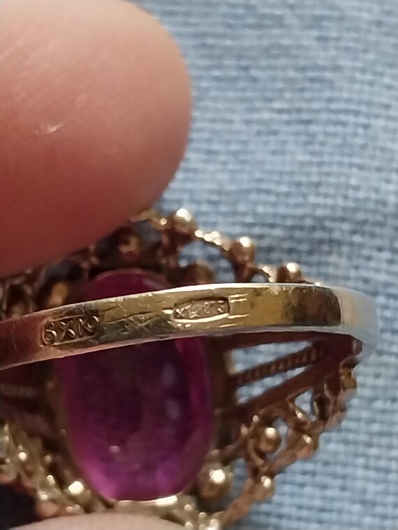Vintage USSR 875 Silver Ring with Ruby Corundum -… - image 10