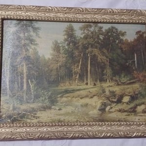 Dipinto dell'artista russo Ivan Shishkin "Pine Forest", in cornice baguette, riproduzione realizzata con il metodo di rinverdimento, stampa, cartone