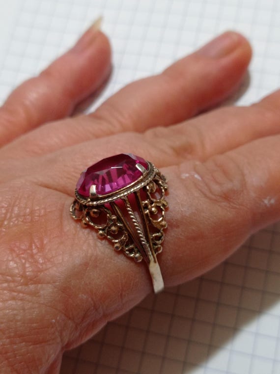 Vintage USSR 875 Silver Ring with Ruby Corundum -… - image 7