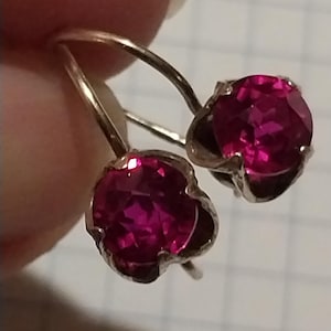 Vintage Vergoldete Sterling Silber Rot Rubin Ohrringe - 1970er Jahre UDSSR