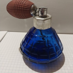 Vintage Kobaltglas Parfüm Flasche mit Birnensprüher - Anfang des 20.Jahrhunderts
