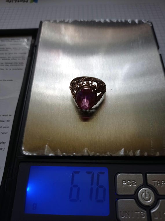 Vintage USSR 875 Silver Ring with Ruby Corundum -… - image 4