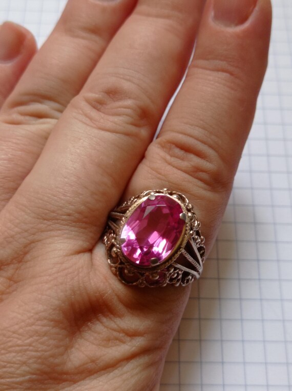 Vintage USSR 875 Silver Ring with Ruby Corundum -… - image 3