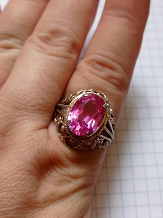 Vintage USSR 875 Silver Ring with Ruby Corundum -… - image 1