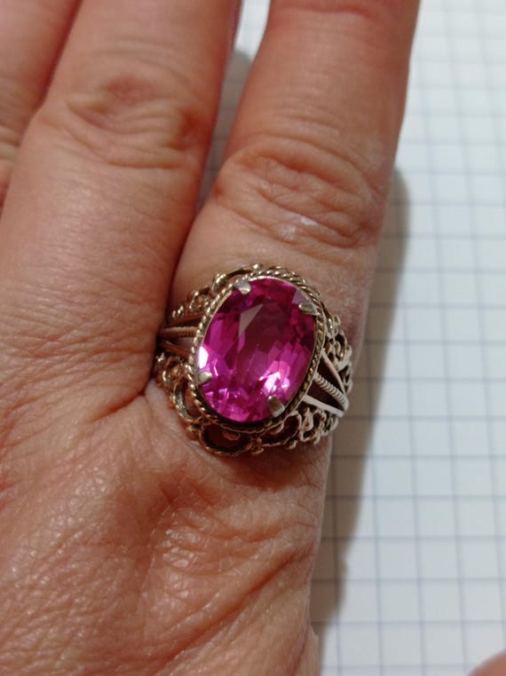 Vintage USSR 875 Silver Ring with Ruby Corundum -… - image 6
