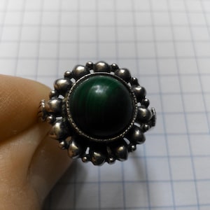 Vintage Malachite Sterling Silver Ring - Size 6.5