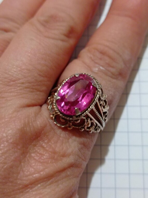Vintage USSR 875 Silver Ring with Ruby Corundum -… - image 5