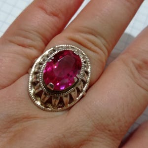 Vintage 1970s USSR Silver Ring with Burgundy Corundum