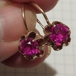 Vintage Vergoldete Sterling Silber Rubin Ohrringe - 1970er Jahre UDSSR