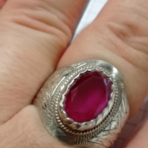 Vintage Kubachi Silver Ring: USSR 875 Ruby Corundum, Size 8.5
