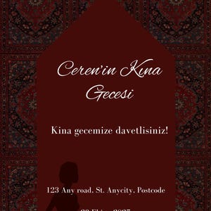 Kina Gecesi Davetiye, Convite para Noite de Henna, Convite de Henna Elegante Minimalista Vermelho e Dourado, Turco, Download Digital, Editável