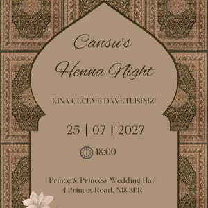 Kina Gecesi Davetiye, convite de noite de henna, convite de henna verde mínimo elegante, turco, download digital, editável