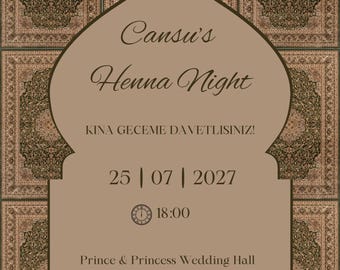 Kina Gecesi Davetiye, Henna Night Invitation, Green Minimal Elegant Henna Invitation, Turkish, Digital Download, Editable