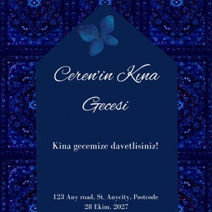 Kina Gecesi Davetiye, Convite para Noite de Henna, Convite de Henna Elegante Minimalista Vermelho e Dourado, Turco, Download Digital, Editável