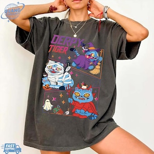 Camiseta de Halloween do Kpop Demon Hunters Tiger, Camiseta Kpop Merch, Fã do Hunters Tiger, Camiseta Derpy Tiger e Bird Demon Hunter Tiger, Tigre de terror fofo