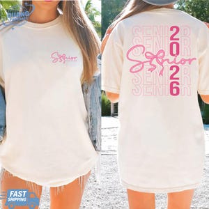 Comfort Colors Senior 2026 Coquette Bow Shirt, Senior Mom Shirt, 2026 Seniors Shirt, High School Senior 2026 Tee, Pink Bow Tee