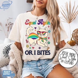 Equal Rights Or I Bites PNG Digital Download, Feminist Cat Shirt Designs, Rainbow Pride Tee, Lesbian & Gay Pride Apparel, LGBTQ Ally Shirt