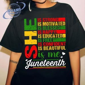 Shirt Juneteenth 1865, shirt She is Me Confident Strong, shirt zwarte vrouwen, shirt zwart meisjes, black power, Black Freedom, Afro-Amerikaanse vrouwen