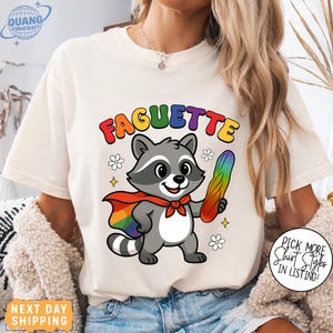 Comfort Colors® Funny Faguette Raccoon Pride-shirt, LGBTQ+ Rainbow Baguette-shirt, cute Gay Pride Animal-shirt, queer cartoon graphic T-shirt