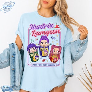 Maglietta Kpop Demon Hunters Ramyeon, colori comodi per i fan, maglietta con noodle ispirata al film Demon Hunter, abbigliamento cool ispirato alla Corea, Mira, Rumi, Zoey