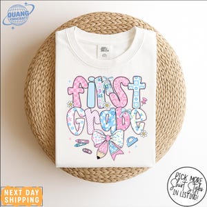 Comfort Colors® First Grade Teacher Shirt, Back to School 1st Grade Tee, Teacher Appreciation Gift, Cute Elementary School, Coquette Bow