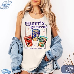 Canotta Kpop Demon Hunters Ramyeon, colori comodi per i fan, maglietta con noodle ispirata al film Demon Hunter, abbigliamento ispirato alla Corea, Mira, Rumi, Zoey