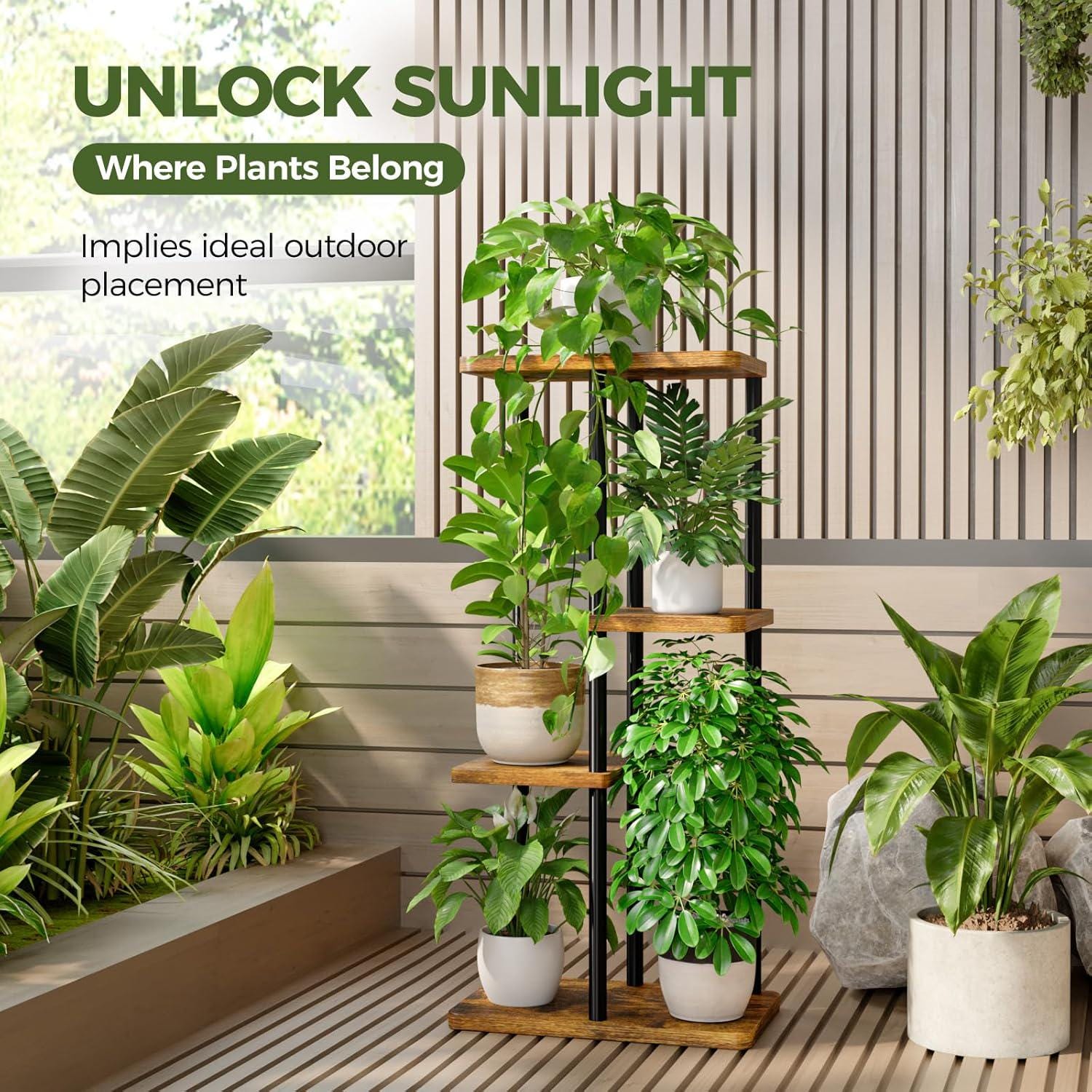 Plant Stand 4 Tier Indoor Metal Flower Shelf For Multiple Plants Corner Tall Flower Holders Patio Garden Living Room Balcony Bedroom Black 4 Tier Black