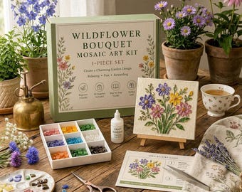 Wildflower Bouquet Mosaic Art Kit, Garden Flower Craft Set, Beginner Friendly Home Decor