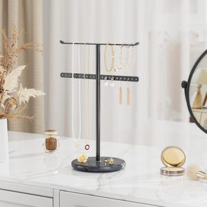 Necklace Hanger T-Bar Jewelry Display Stand, Marble Base Pendant Stand Jewelry Organizer, Stand Necklace Holder Stand  Adjustable Design