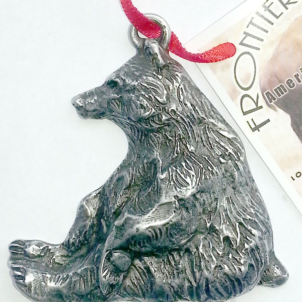Sitting Grizzly Bear Ornament, Christmas,  All metal, Made in USA