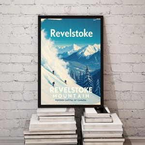 Revelstoke Vintage Ski Poster - Retro Powder Ski Wall Art - Heli-Ski Decor