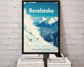 Revelstoke Vintage Ski Poster - Retro Powder Ski Wall Art - Heli-Ski Decor