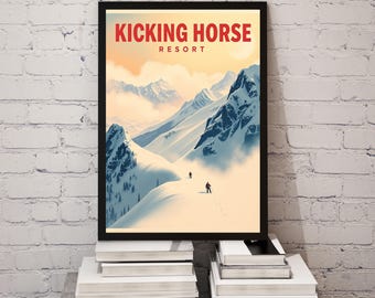 Kicking Horse Ski Poster - Vintage Alpine Wall Art - Rocky Mountain Decor