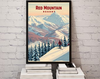 Red Mountain Vintage Ski Poster - Retro Tree Skiing Wall Art - Alpine Decor