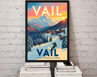 Vail Colorado Vintage Ski Poster - Retro Back Bowls Wall Art - Rocky Mountain Decor