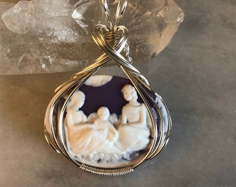 Family gathering cameo wire wrapped pendant