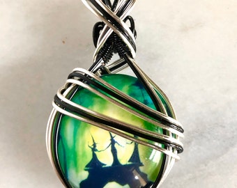 Three Witches Wire Wrapped Glass Pendant