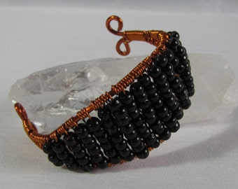 Onyx Beaded and Wire Wrapped Cuff Bracelet