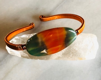 Wire Wrapped Copper Agate Cuff Bracelet