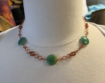 Aventurine and Copper Chain Mail Necklace