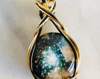 Boldly Go...Dual Tone Space Theme Wire Wrapped Pendant